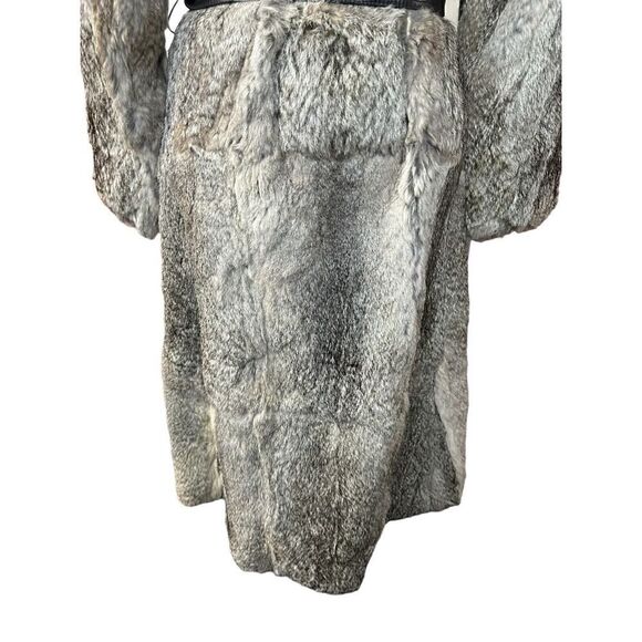Real Rabbir Fur Long Grey beltrd Coat Small - Picture 6 of 16